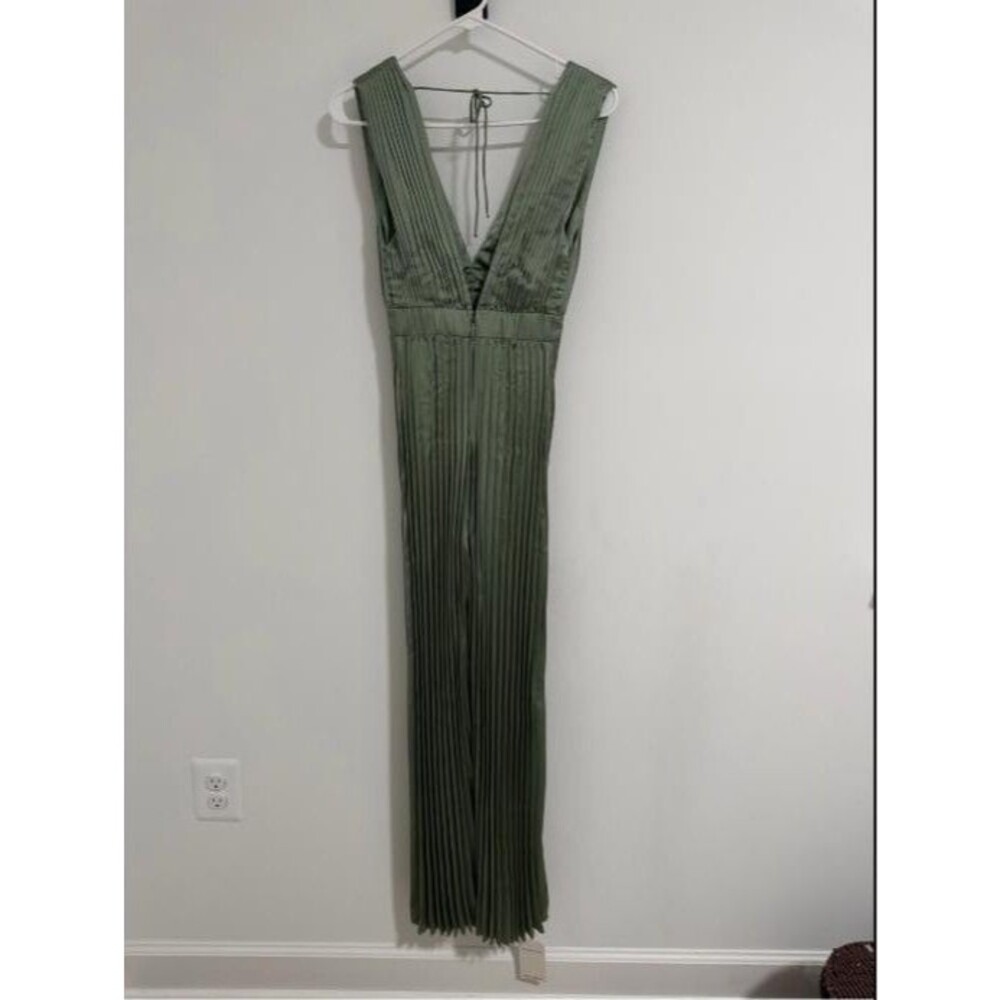Abercrombie Giselle Pleated Satin Jumpsuit Women's Sage Green XXS Petite - Picture 10 of 11